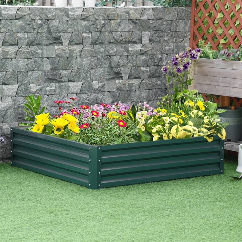 Outsunny Galvanized Raised Garden Bed,4' x 4' x 1' Metal Planter Box