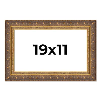 19x11 Frame Vintage Gold Solid Wood Picture Frame | 2.5 Inch Moulding