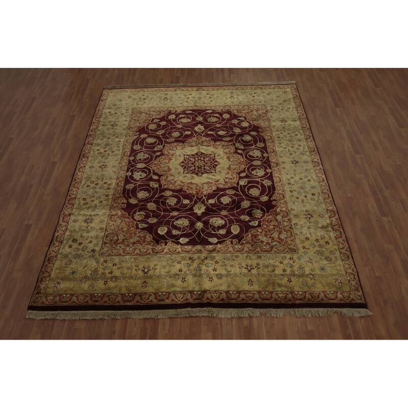 Hand Knotted Oriental 100% Wool Carpet Traditional Floral Red Agra Area Rug - 12' 0'' X 9' 1''