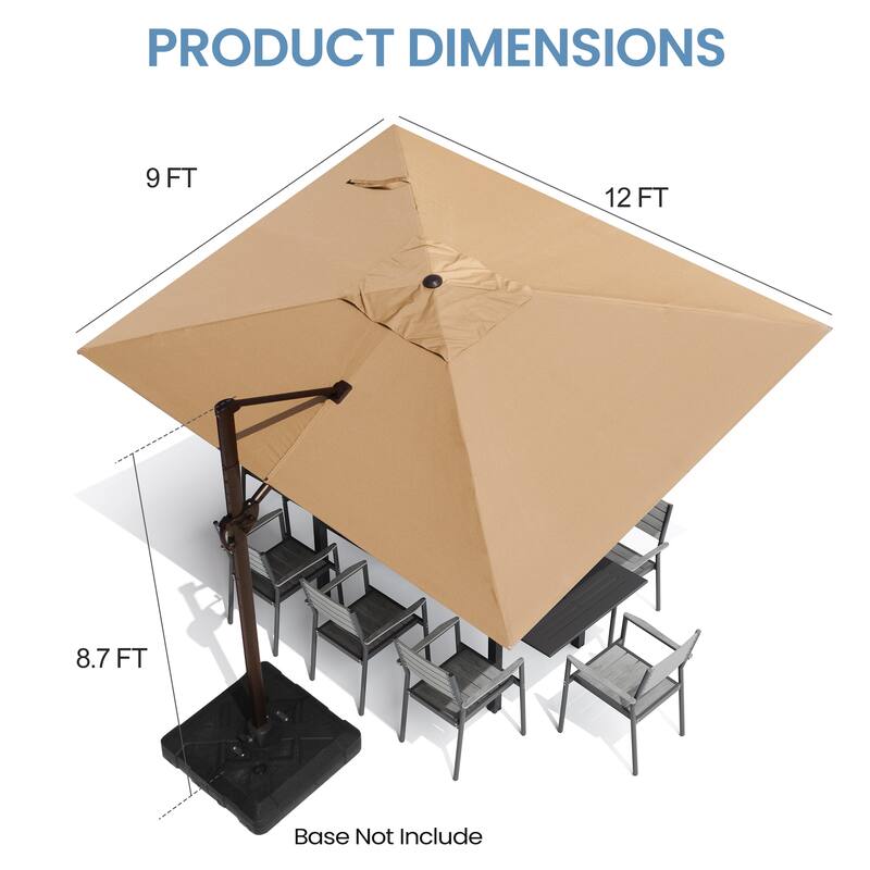 Pellebant 9 FT x 12 FT Outdoor Patio Cantilever Umbrella with Base Stand