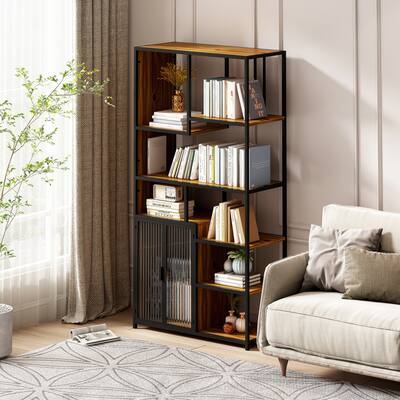 Bookshelf with Left Side Enclosed Storage Cabinet