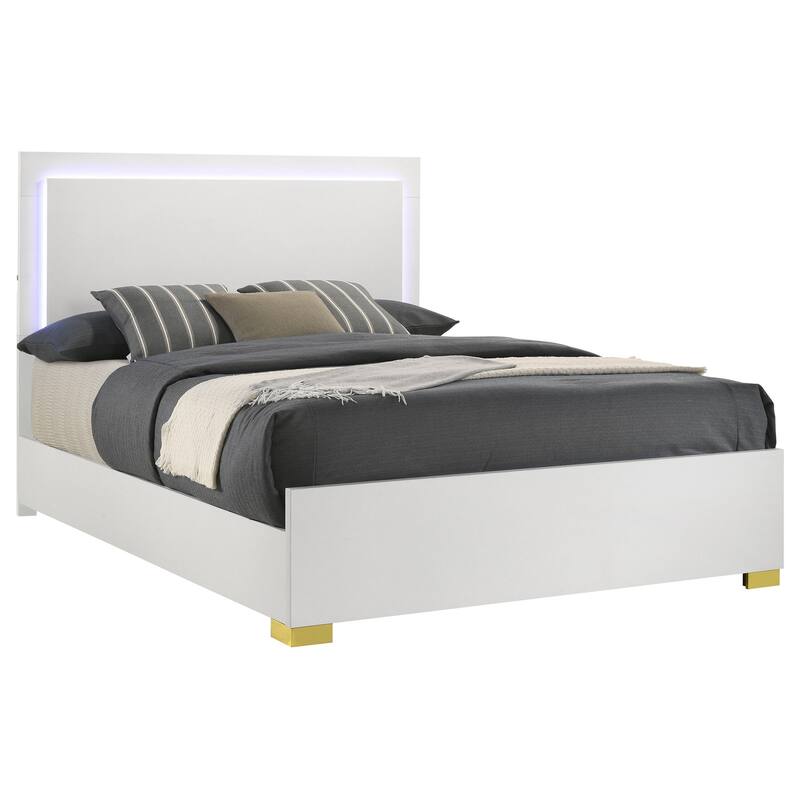 Dex Platform Queen Bed, Panel LED Headboard, White Wood Melamine Finish