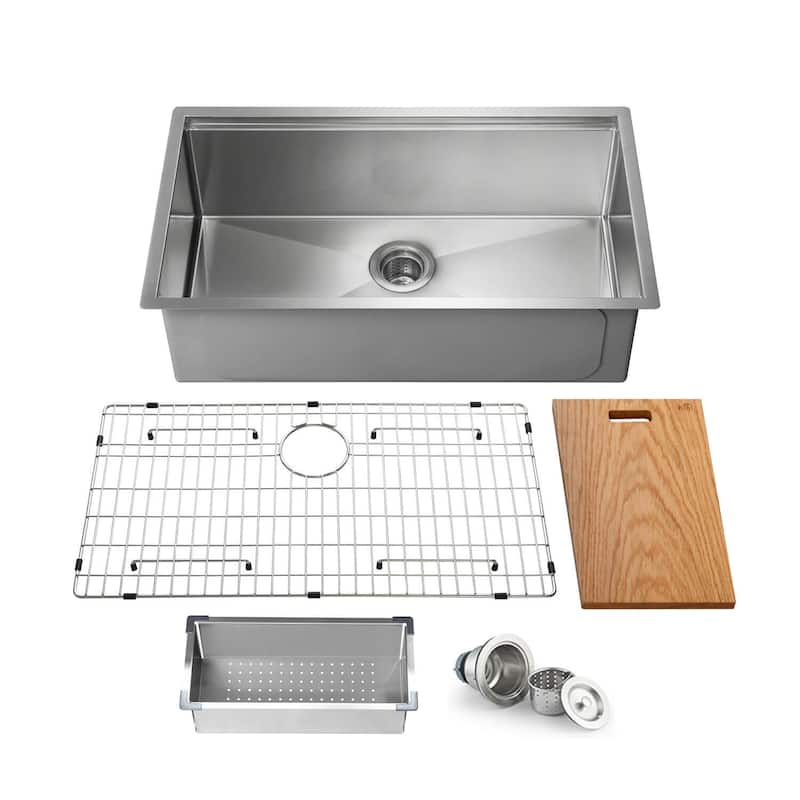 Handcrafted Single-bowl 16-gauge Stainless Steel Undermount Sink Set - 33 Inch