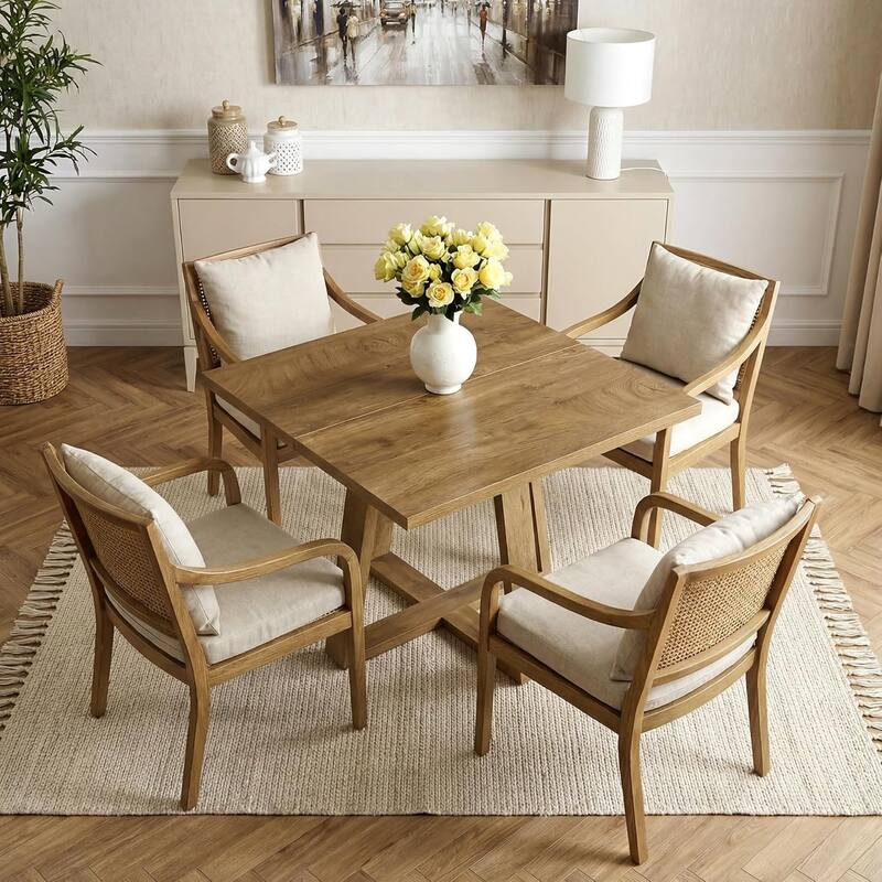 31.5" Small Square Dining Table, Modern Farmhouse Wooden Dinner Kitchen Table for 2-4 - 31.50" W × 31.10" D × 29.53" H