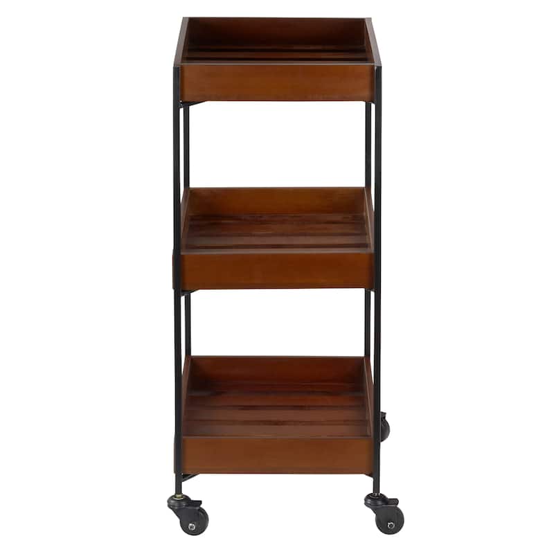 Winslow River of Goods Wooden Slat and Black Metal Storage Cart