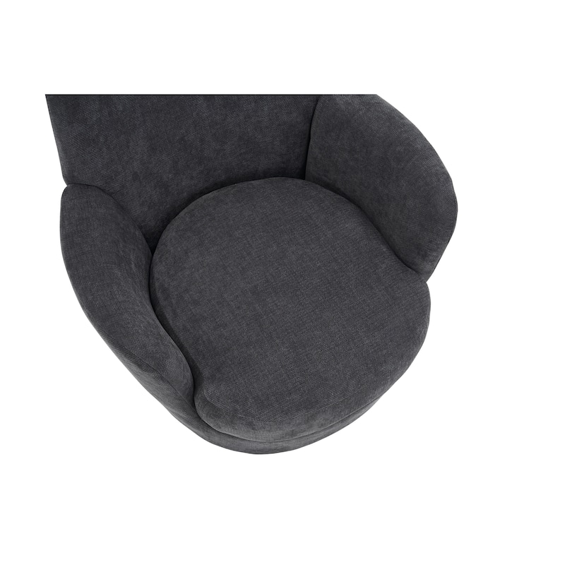 Dark Grey Modern 29.3" Upholstered Swivel Barrel Chair with Gold Stainless Steel Base
