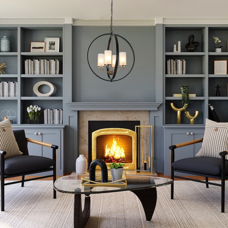 Modern Farmhouse Large 4-light Globe Chandelier Black Gold Dimmable Island Light - D23" x H 25"
