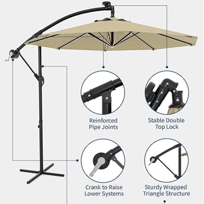 10FT Offset Fade Resistant Umbrella with Cross Base