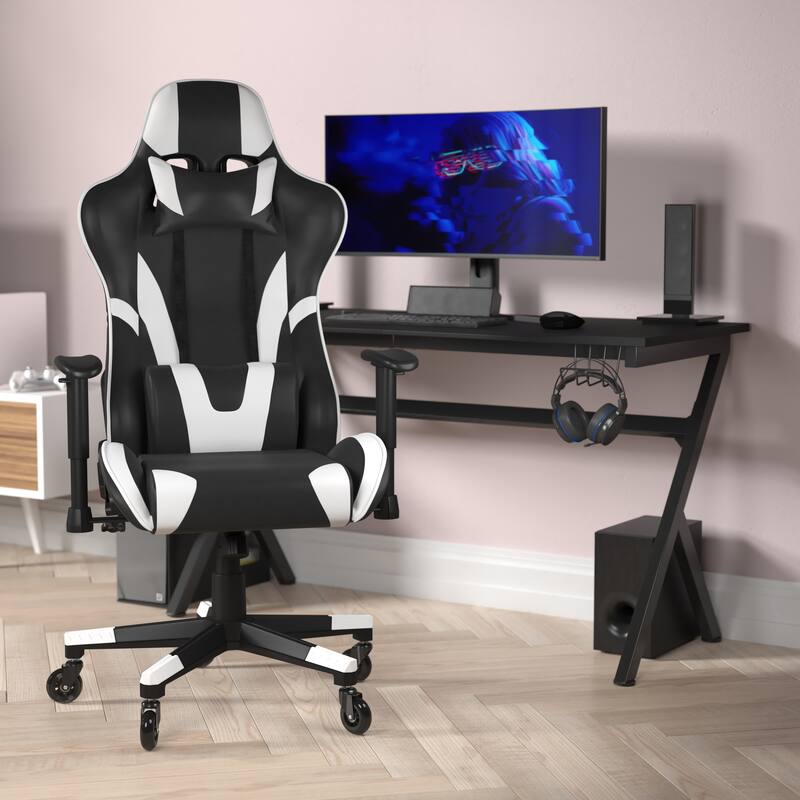 Office Gaming Chair with Roller Wheels & Reclining Back - Black