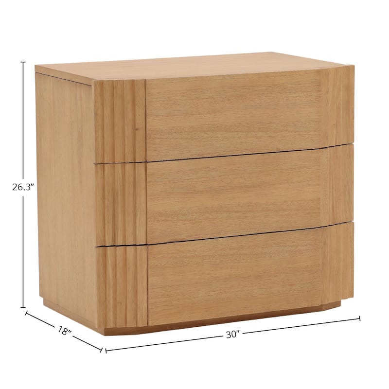Alpine 3-Drawer Rubberwood Nightstand, Natural
