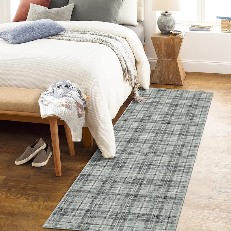 Garvee Earthy Plaid Soft Low Pile Foldable Area Rug