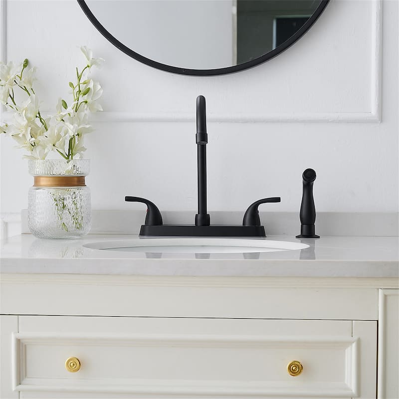 Bridge Kitchen Faucet with Side Sprayer Brass Double Handle Commercial Bridge Kitchen Sink Faucets 4 Holes