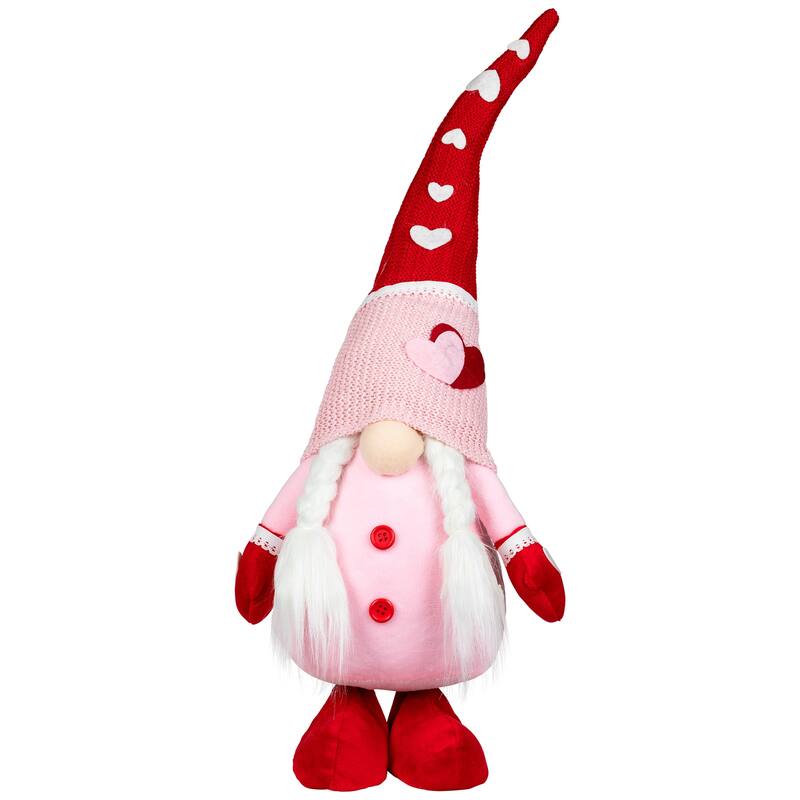 Valentine's Day Gnomes with Knitted Hats - 23" - Pink and Red - Set of 2