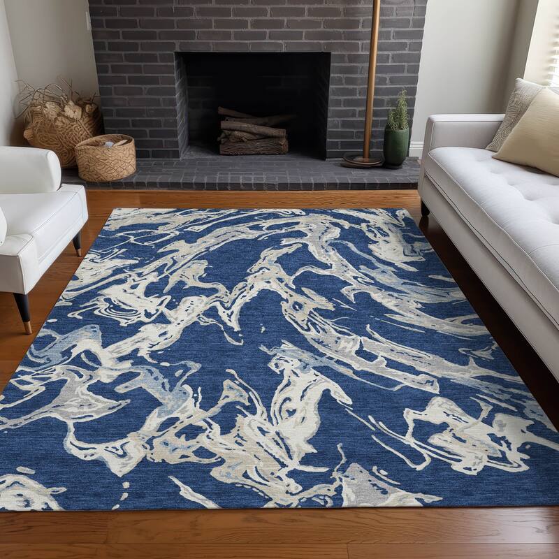 Machine Washable Indoor/ Outdoor Modern Wave Chantille Rug
