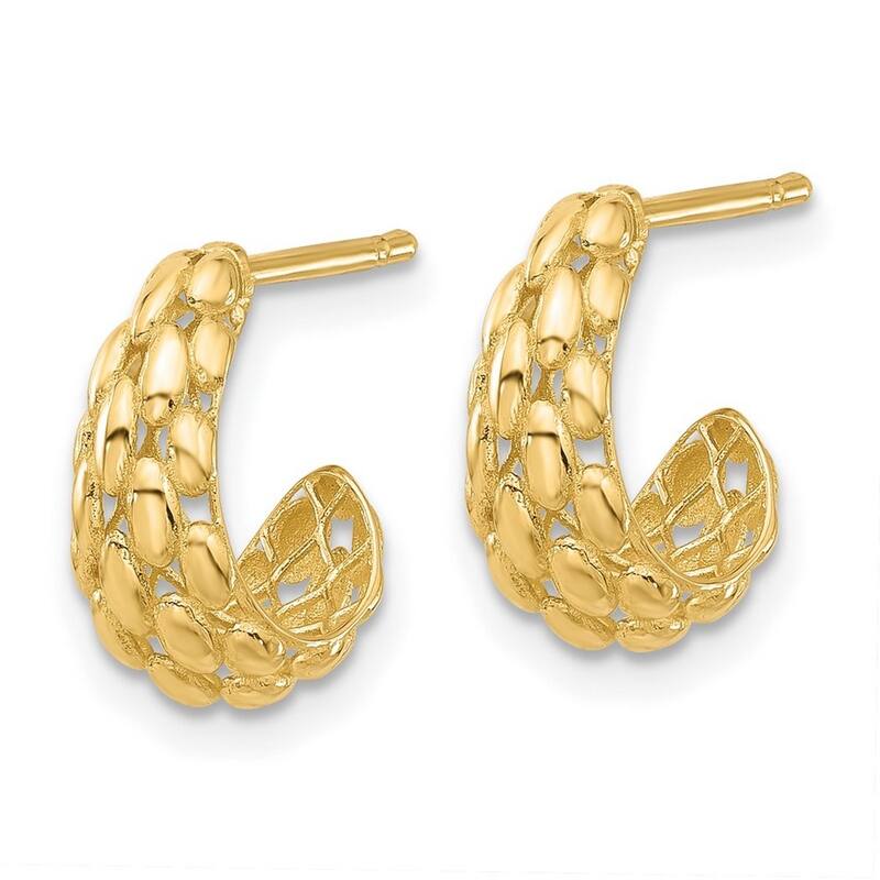 Curata 14k Yellow Gold Polished and Textured J hoop Post Earrings - 13x12.5mm