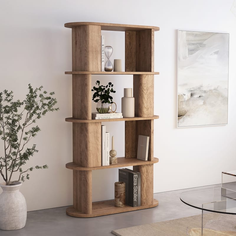 Studio London Low and Tall Oak Wood Effect Bookcase with Compact 2-Shelf Design