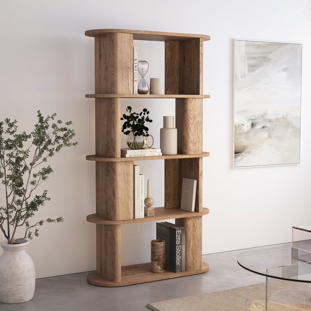 Studio London Low and Tall Oak Wood Effect Bookcase with Compact 2-Shelf Design