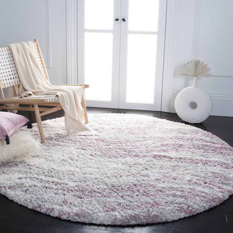 SAFAVIEH Fontana Shag Sigyn Modern Abstract 2-inch Thick Rug - 6'7" Round - Pink/Grey