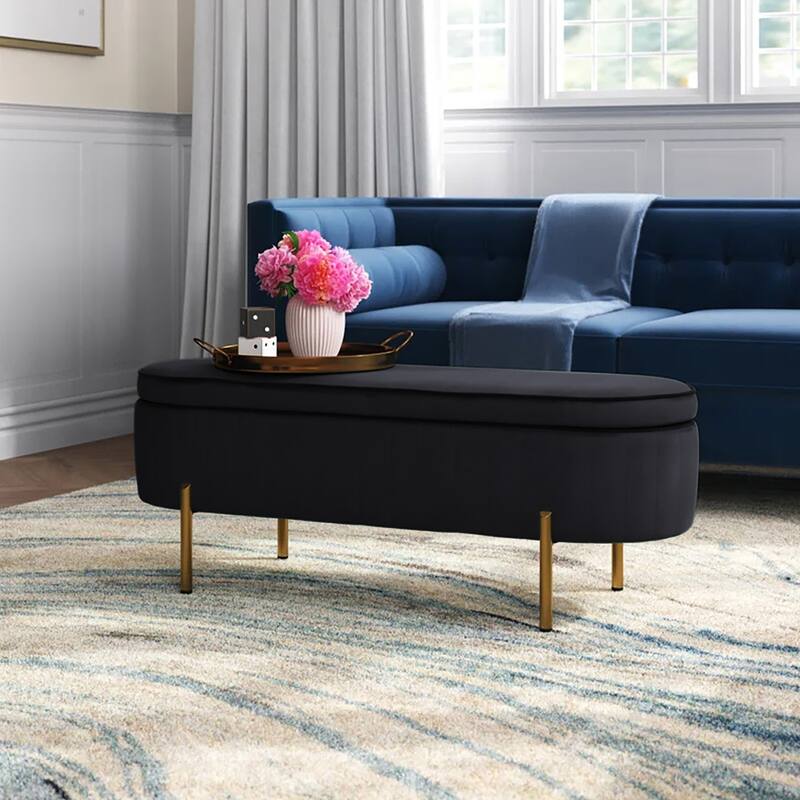 Porthos Home Vrai Storage Ottoman Bench, Velvet and Gold Legs
