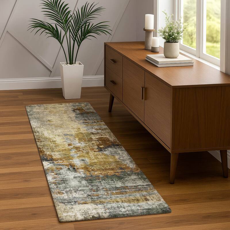 Machine Washable Indoor/ Outdoor Abstact Contemporary Chantille Rug