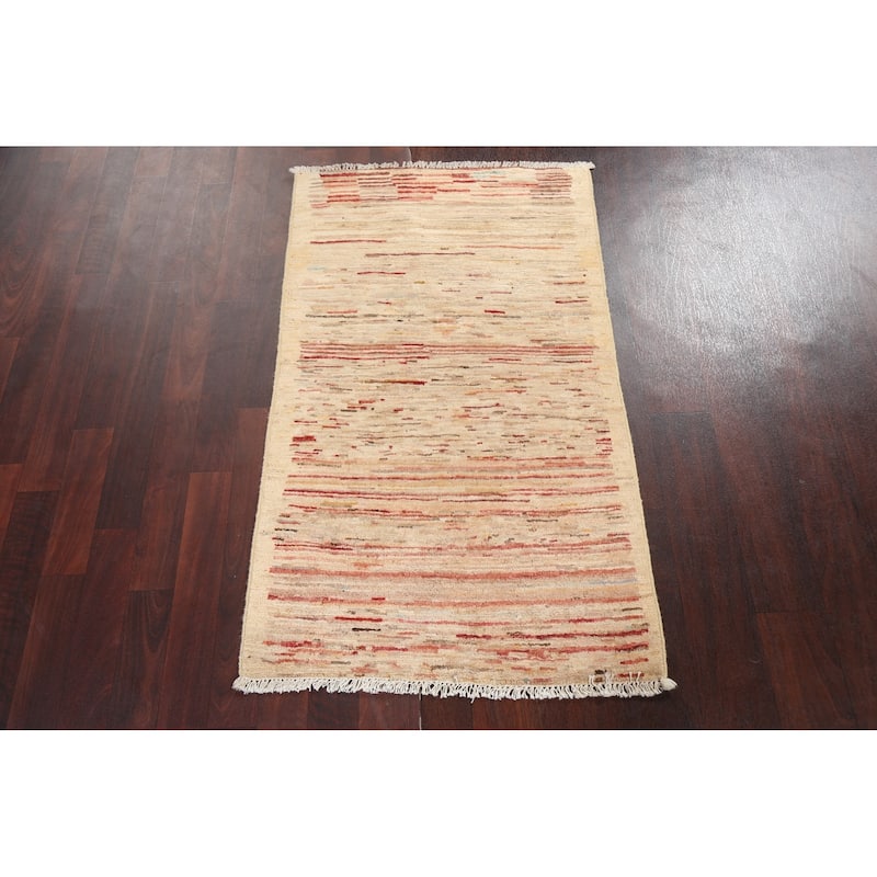 Striped Contemporary Gabbeh Kashkoli Wool Area Rug Hand-knotted Carpet - 2'4" x 4'0"