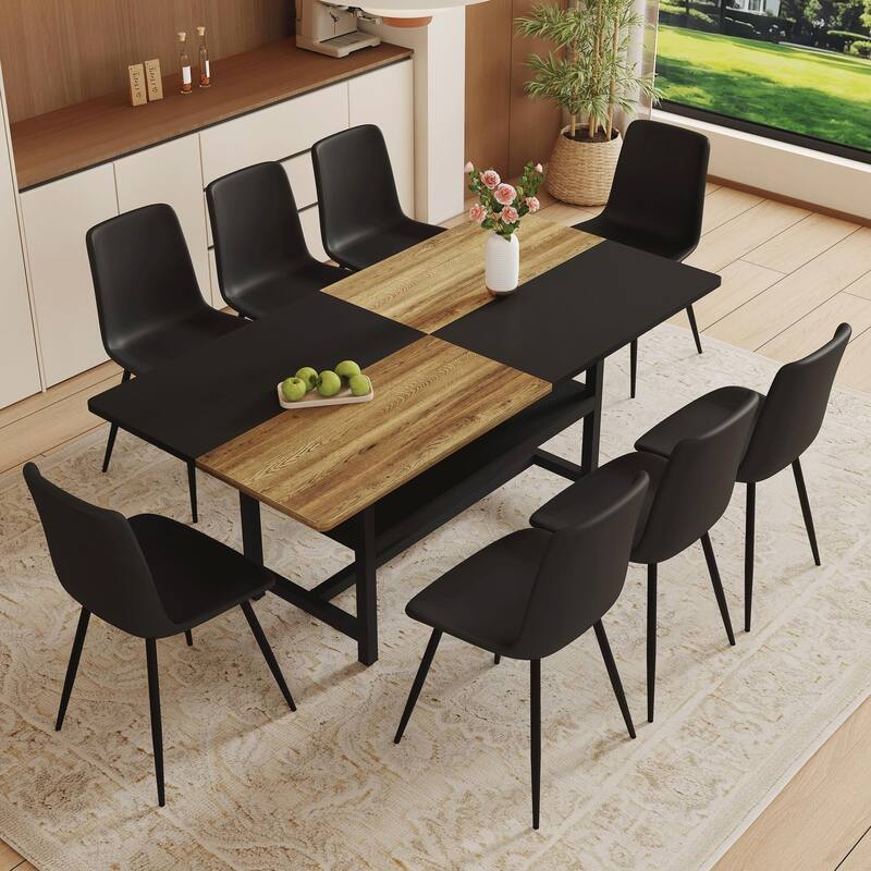 Leather Dining Chairs Accent Chairs with Metal Legs, Black Wood Dining Table & Chairs Set Breakfast Nook