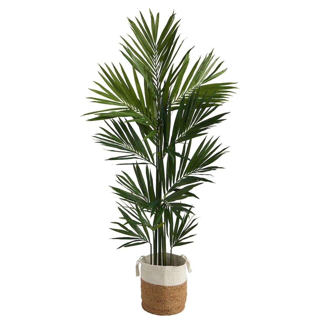 7Ft Artificial Palm Tree with Planter - Indoor Tropical Decor, Realistic Faux Palm, Living Room Plants - Green