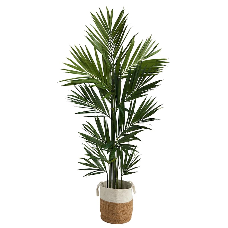 7Ft Artificial Palm Tree with Planter - Indoor Tropical Decor, Realistic Faux Palm, Living Room Plants - Green