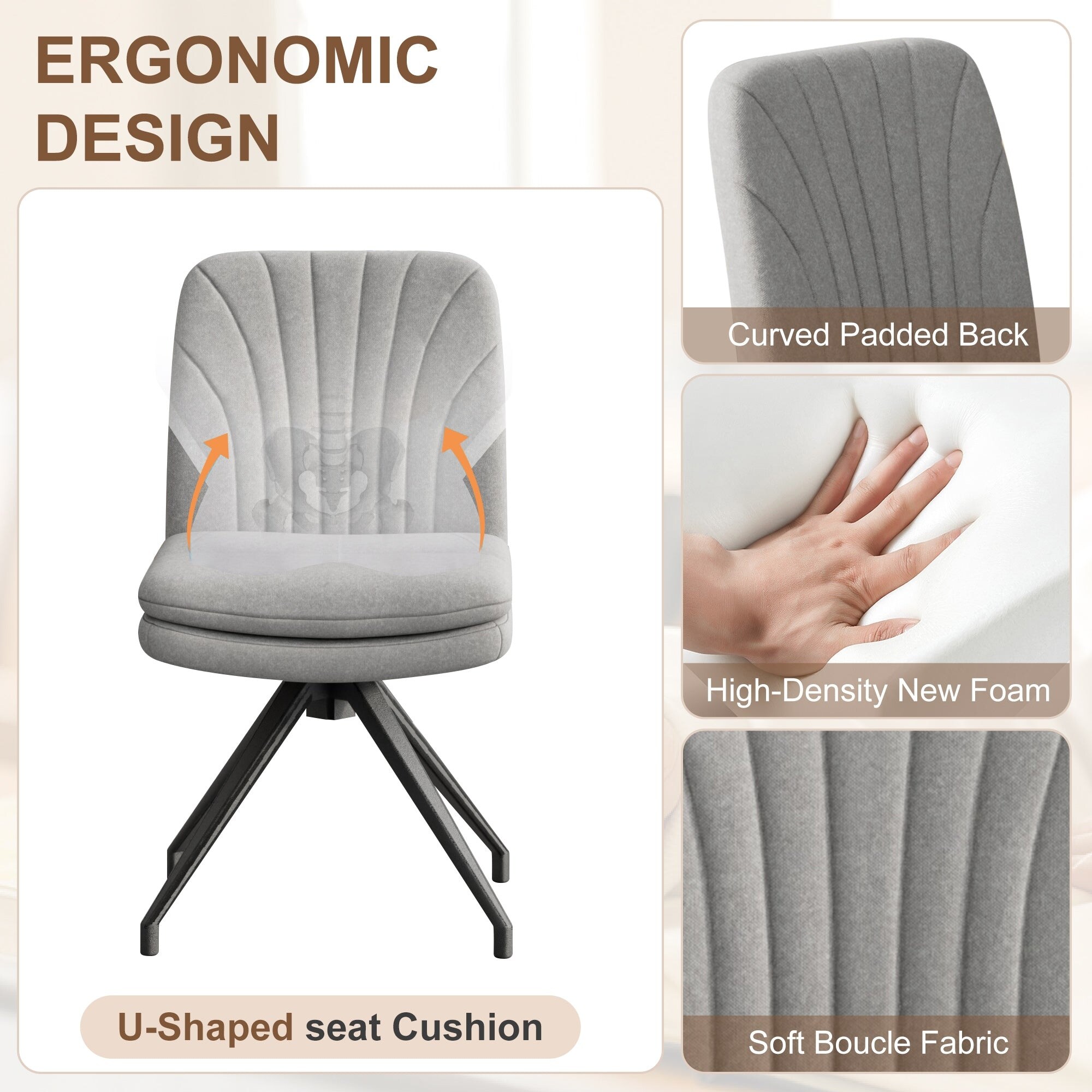 Javlergo Office Chair No Wheels Upholstered Desk Chair with Metal