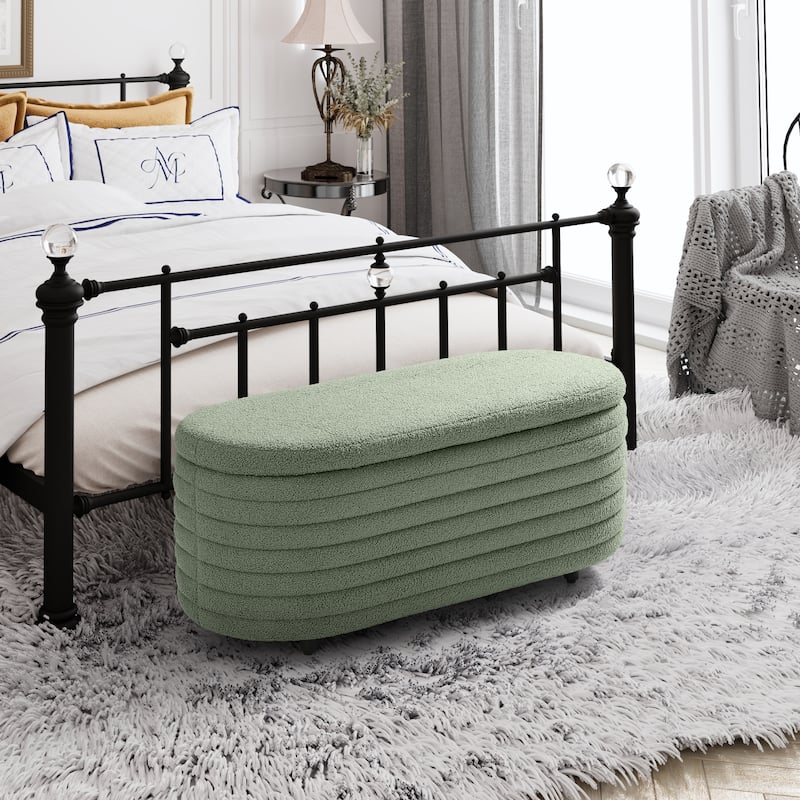 Bayville Sherpa Polyester Flip Top Storage Ottoman - 42" - Ice Green