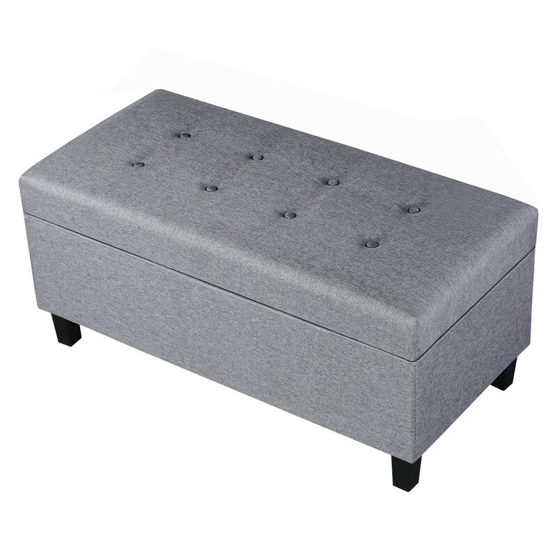 Adeco 40" Faux Leather Storage Ottoman Bench with Tufted Button - 40"X18.8"X16.5"