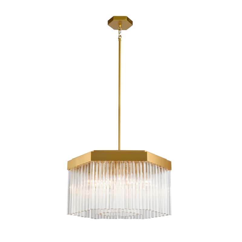 Artcraft Emma 7-Light Chandelier - Brushed Brass with Clear Glass Rods Shade