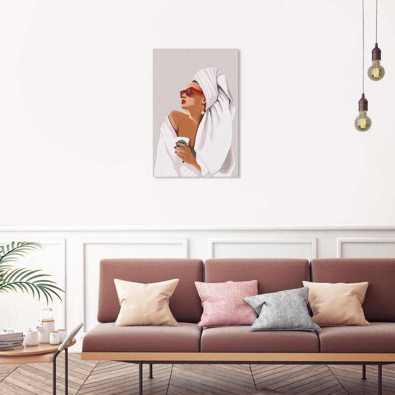 Wynwood Studio Canvas Fashion and Glam Her Morning Coffee Routine White and Pastel White Glam Wall Art Canvas Print - 30 x 20