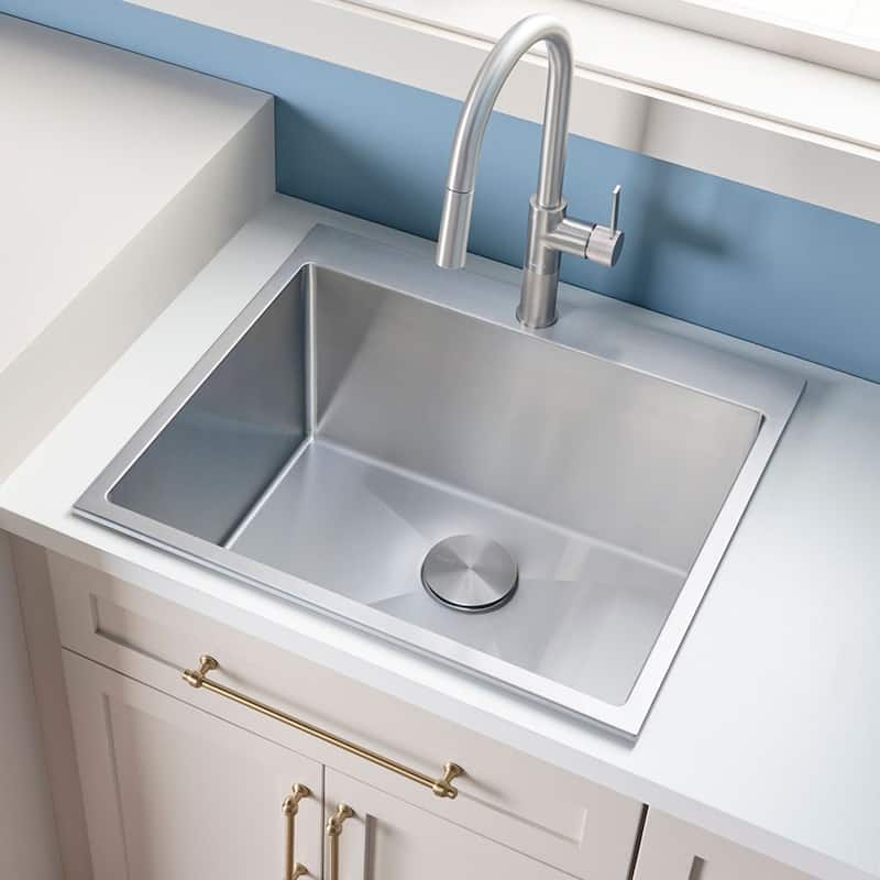 Ruvati Topmount Laundry Utility Sink 25" x 22" x 12" Tight Radius Deep 16 Gauge Stainless Steel - RVU6015