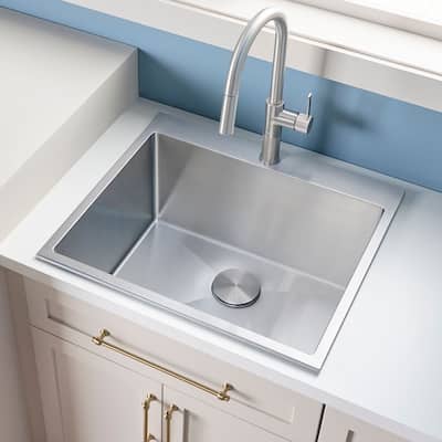 Ruvati Topmount Laundry Utility Sink 25" x 22" x 12" Tight Radius Deep 16 Gauge Stainless Steel - RVU6015