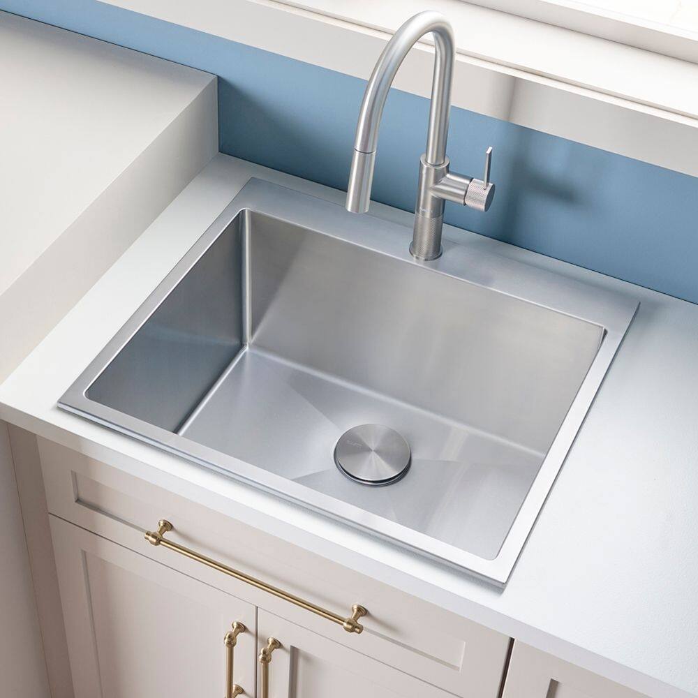 Ruvati Topmount Laundry Utility Sink 25" x 22" x 12" Tight Radius Deep 16 Gauge Stainless Steel - RVU6015