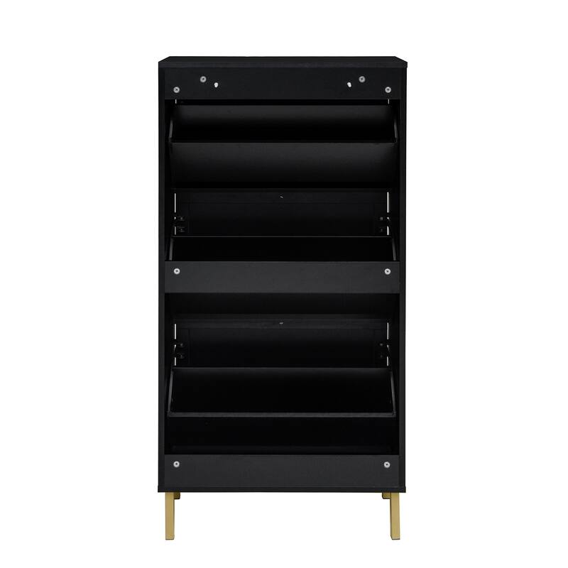 Shoe Storage Cabinet with 3 Flip Drawers, Freestanding 3-Tier Shoe Rack, Slim Shoe Organizer with Half Round Woven Rattan Doors