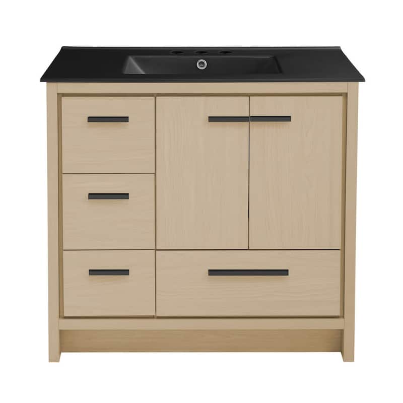 Swiss Madison SM-BV750-3 Virage 37" Free Standing Single Basin Vanity - Natural Oak / Matte Black - Oak Finish