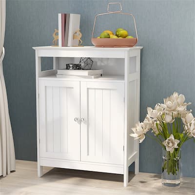 Bathroom Standing Storage with Double Shutter Doors Cabinet White