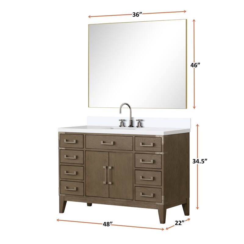 Laurel 48 in W x 22 in D Black Oak Single Bath Vanity, White Quartz Top, Faucet Set, and 46 in Mirror