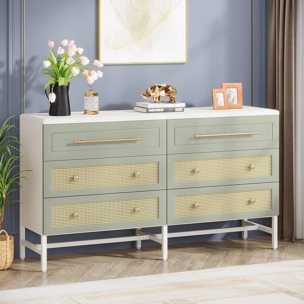 Modern Rattan Dresser 6 Drawer Dressers Chests of Drawers for Bedroom - Bed  Bath & Beyond - 38150456