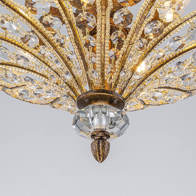 4-Light Glam Flush Mount Ceiling Light with Crystal Accents - Antique Gold