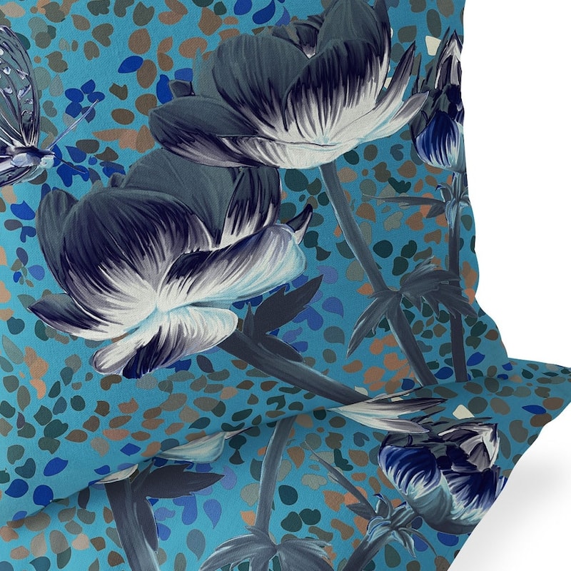 HomeRoots Set of Two 16" X 16" Blue and Green Butterfly Blown Seam Floral Indoor Outdoor Throw Pillow - 16.00' X '16.00' X '5.00