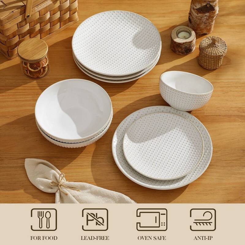 MALACASA LYDIA Embossed Stoneware 16-Piece Dinnerware Set