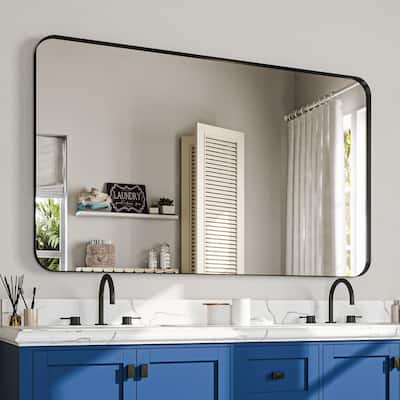 Stylish Rounded Aluminum Framed Bathroom Mirror – Full Length Wall Accent Mirror for Elegant Home Decor