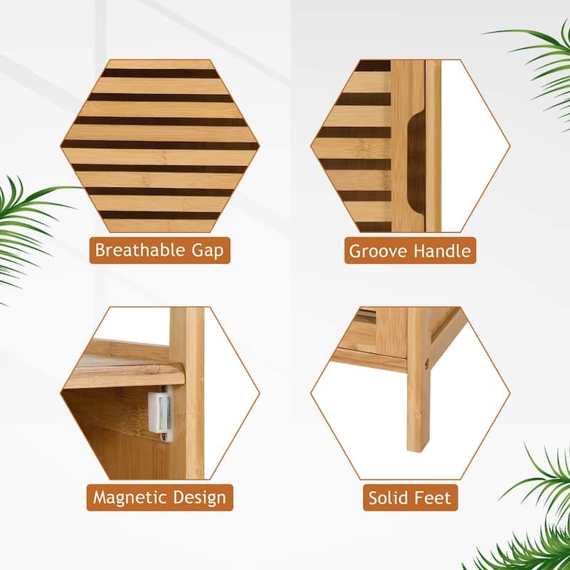 Costway Bamboo Bathroom Storage Floor Cabinet w/Door and Shelf Corner