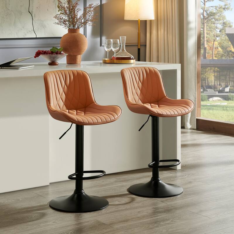 Roundhill Furniture Kovyn Contemporary Adjustable Barstool with Faux Leather Swivel Seats, Set of 2 - Camel