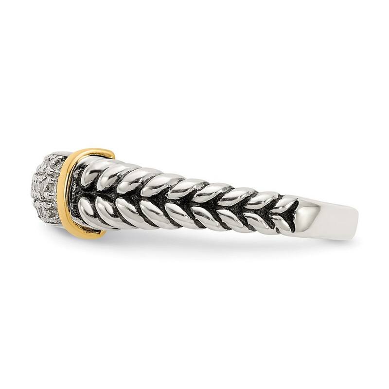 Curata 925 Sterling Silver Polished Prong set Open back With 14k Diamond Ring