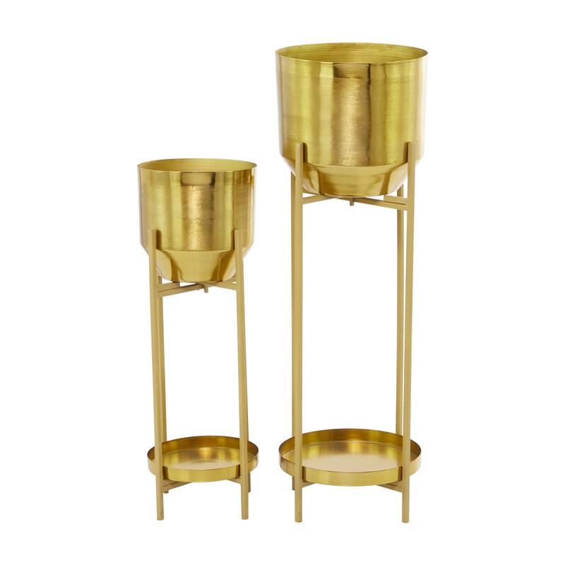 Metal Indoor Outdoor Planter with Removable Stand - Set of 2 Silver, Gold, Black - CosmoLiving by Cosmopolitan