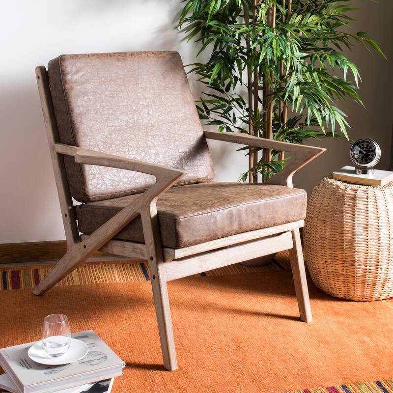 SAFAVIEH Inga Light Brown/ White Accent Chair - 33.1" x 27.2" x 31.9" - 33Wx27Dx32H
